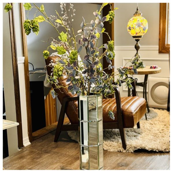 Tall Mirrored Furniture Cylinder Crystal Crushed Diamond Floor Vase