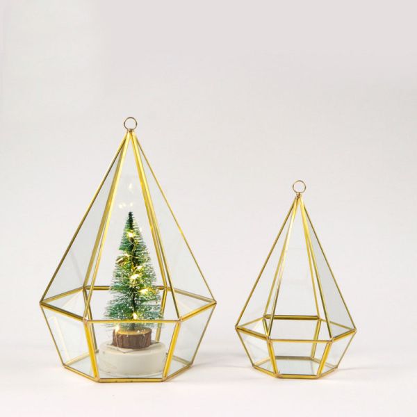 Diamond shape copper glass artifact Christmas tree cover box gold hexagonal geometric greenhouse ornaments pendant
