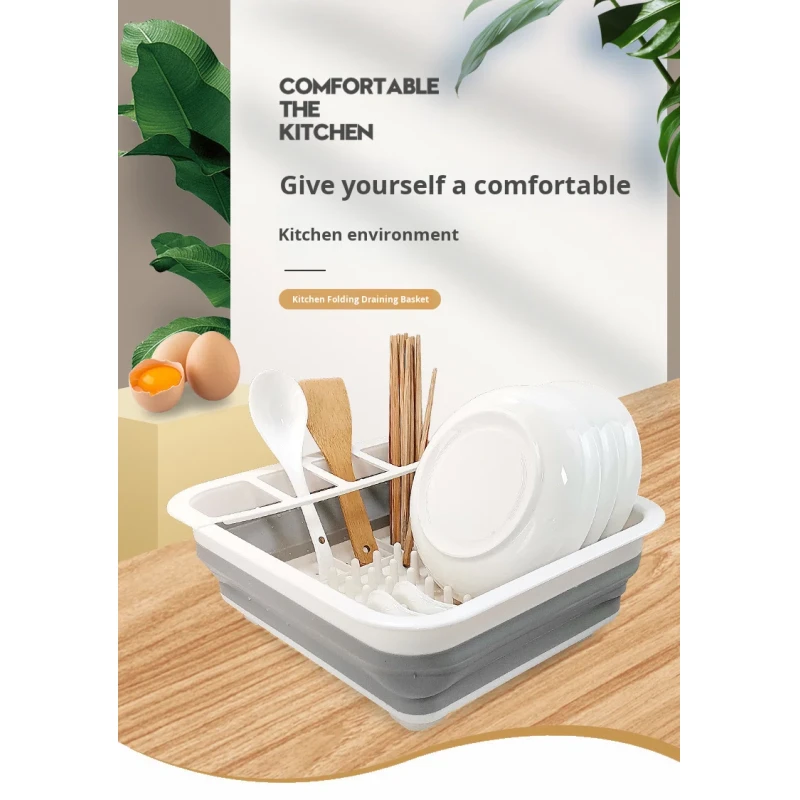 Collapsible Vegetable Washing Draining Basket Bowl Plate Plastic Storage Box Foldable Dish Draining Rack for Kitchen