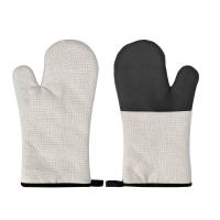 Guantes de horno de sublimación de lino en blanco, mitones de aislamiento térmico de silicona para horno microondas