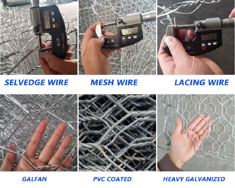 6*8cm Mesh Hole 2.2mm Wire Diameter Galvanized Q195 Steel Wire Gabion Basket Gabion Box