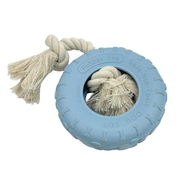 Jouet pour chien en forme de pneu en caoutchouc avec corde en coton, durable, pour l'hygiène bucco-dentaire