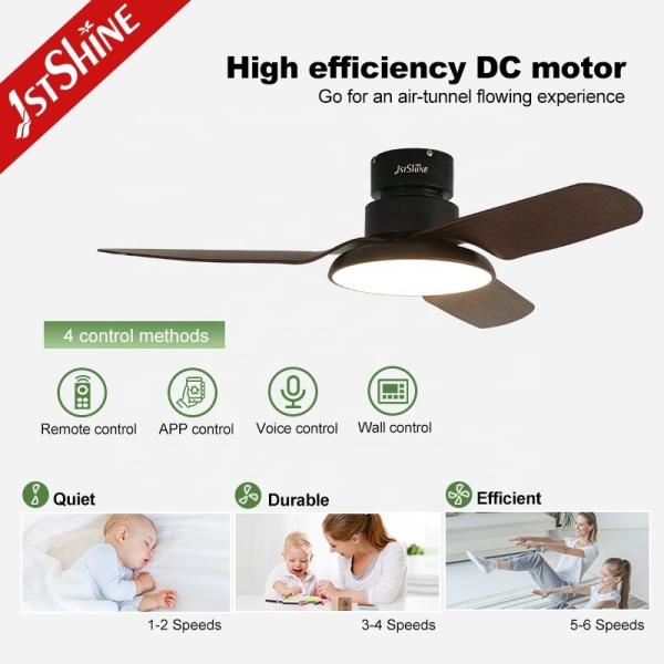 Ventilador de teto de material metálico com motor de corrente contínua de baixo ruído e iluminação LED de ar condicionado