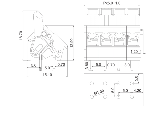Panel Mount Pluggable PCB Spring Terminal Block RD243 5.0 1P-XXP 300V 15A