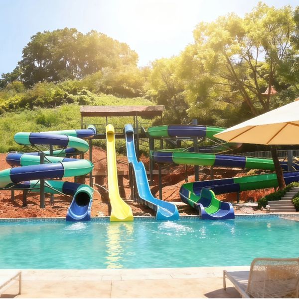 Open Spiral Water Slide Combination Fiberglass Rides Game Use For Outdoor Family Swimming Pool Aqua Park Customized 2D Design