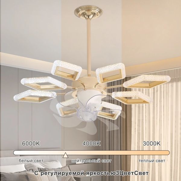 Dimmable Luxury Dinning Room LIving Room Chandelier Fan Crystal Led Ceiling Fan Lamp with Light (WH-CLL-67)