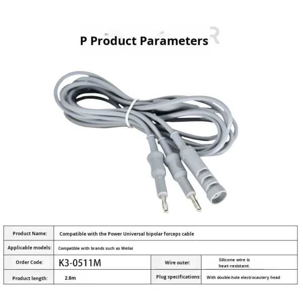 Grey Alcohol Disinfecting China Compatible Universal Bipolar Electrocoagulation Forceps Cable