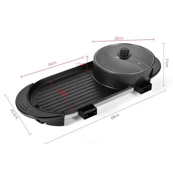 230V 2 en 1 multifunción 2200W de aluminio fundido Grill de cocina antiadherente con olla caliente
