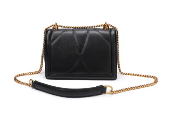 Fashion Real Cow Leather Small Square Quilted Bag With Gold Metal Accessory
