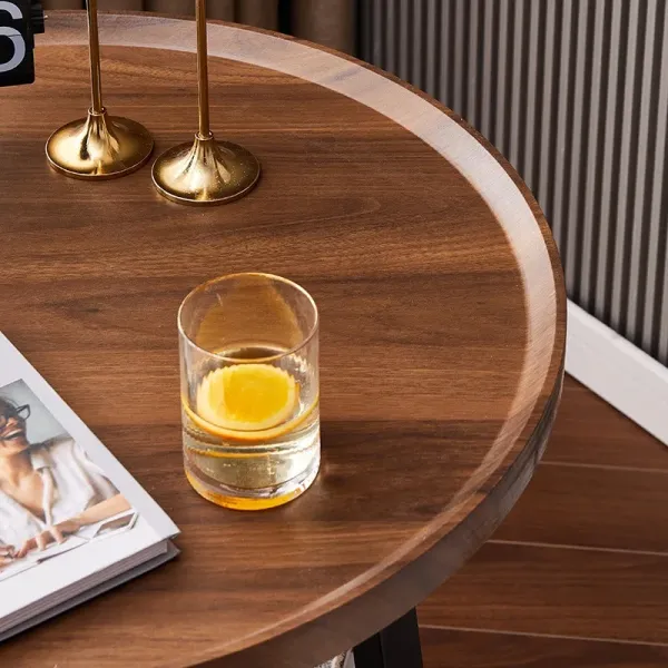 Living Room Wooden Round Double Side Coffee Table for Small Apartment Simple Computer Desk and Convenient Breakfast
