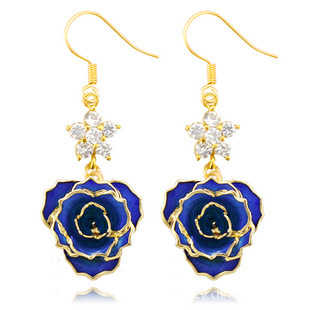 24k Gold Dipped Rose Fashion Earrings Gifts for Girlfriend Mother's Day  Preserved  Gold Rose Earrings Manufacture Wholesale