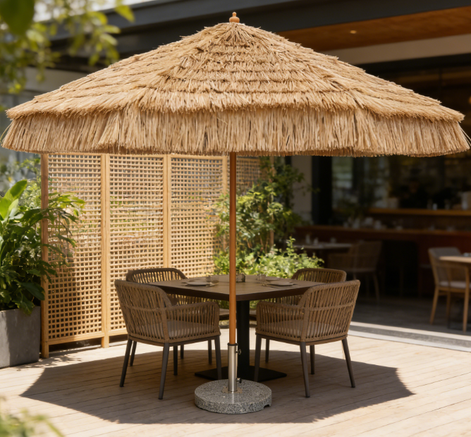 Boho Decorative 2.5m Thatched Umbrella with Tassels for Tropical Beach Bar Poolside