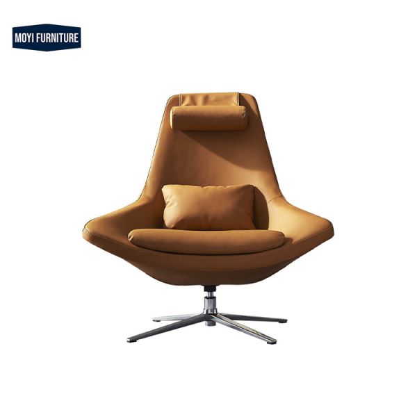 Leather Wood Metal Nordic Single Sofa Chair Seat Modern Simple Creative Leisure Swivel Chair Designer Living Room Bedroom