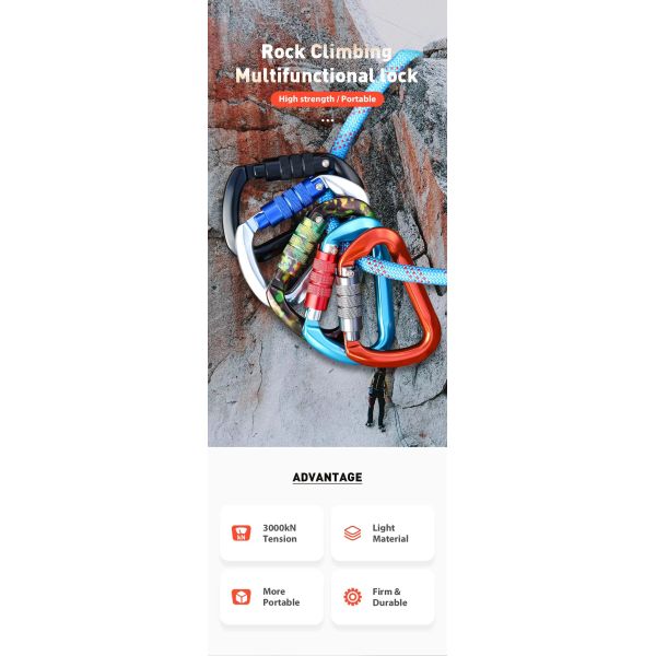 Алюминиевый 30KN D-образный скалолазный крючок