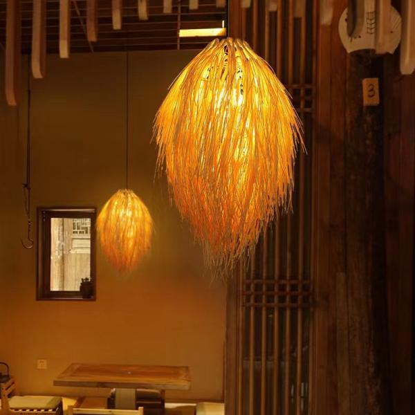 Pinecone Tassel Bamboo Chandelier Tea room Lounge natural rattan Hotel lamp(WH-WP-88)
