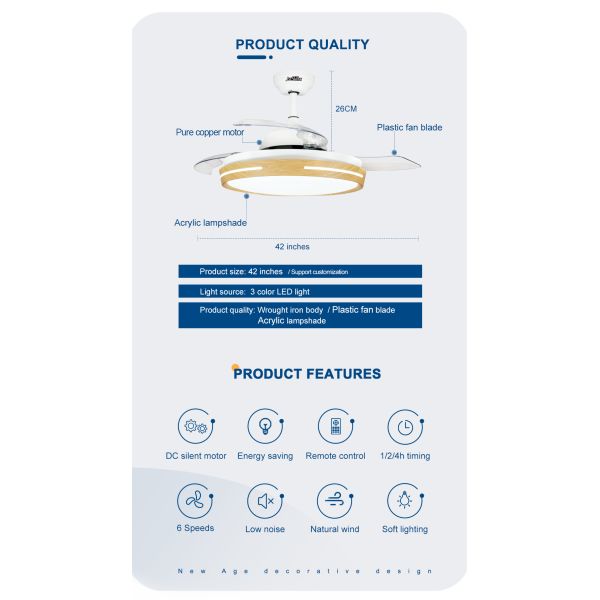 bedroom ceiling fan Умный 42 дюймовый светодиодный невидимый потолочный вентилятор для спальни и гостиной