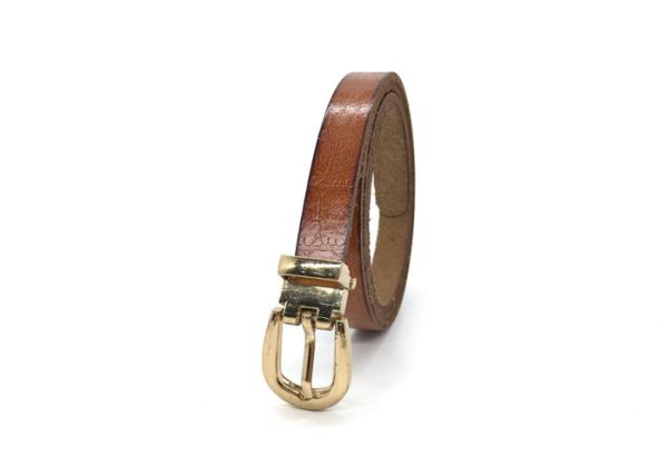 Female Chic Dress Belt Croco Embossed Genuine Leather With Polished Gold Buckle
