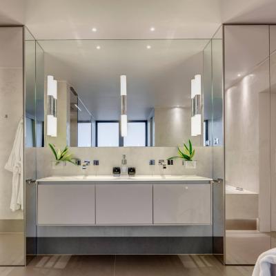 Flat Panel White Glossy Lacquer Bathroom Vanity Single Sink Water Resistant Toilet Modern