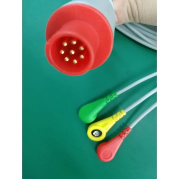 Bionet ECG Cable 3 Leads Round 8Pin Red Connector With IEC Standard