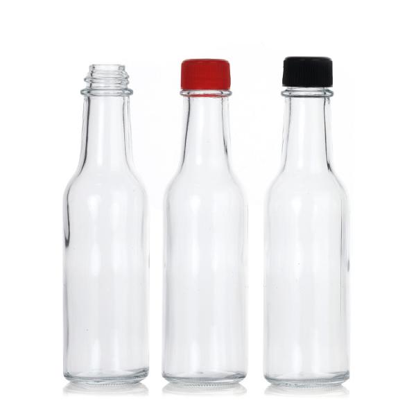12 Oz Ring Neck Hot Chili Sauce Glass Bottles With Black Plastic Lid For Bbq Sauces