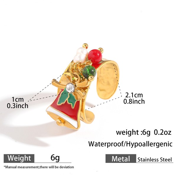 Fashion Popular Stainless Steel Enamel Christmas Tree Stocking Reindeer Snowflake Jewelry Rings 18k Gold Plated Adjustable Ring