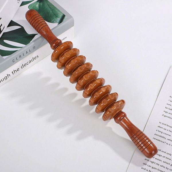 Source Massage Tool 9 Wheels Wooden Massager for Cellulite Reduction and Relaxation