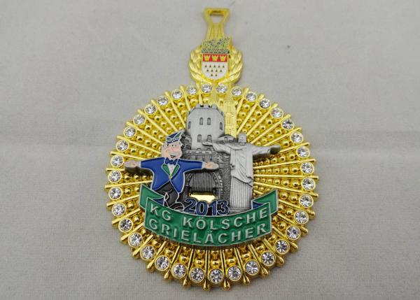 3D Die Casting KG Kolsche Karneval Medal with Antique Nickel and Gold Plating, Two Piece Combined