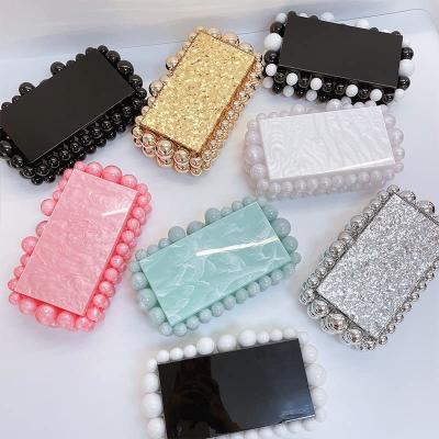 Clutch Acrylic Handbag Purse Handmade Beaded Pearl Dinner Ball Parties Bride Weddings Perspex Shoulder Bag