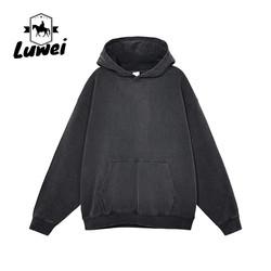 Sublimação de alta qualidade Slim Fit Peso pesado Fluffy Preto Algodão puro 420g Lavado Retro Grossa Crop Top Hoodie