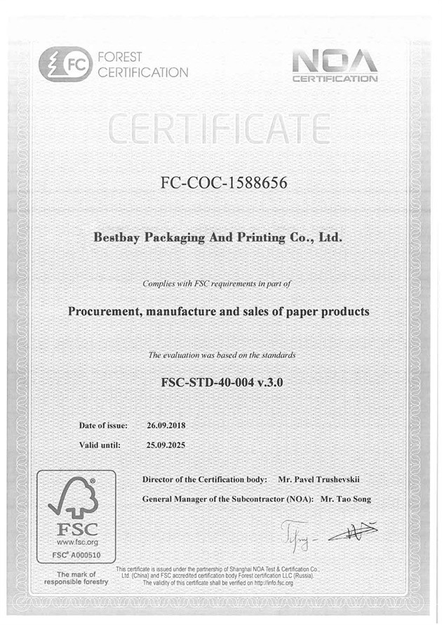 Bestbay Packaging And Printing Co., Ltd Сертификации