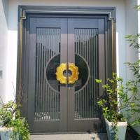 Galvanized Steel Decorative Metal Front Doors With Gold Handles