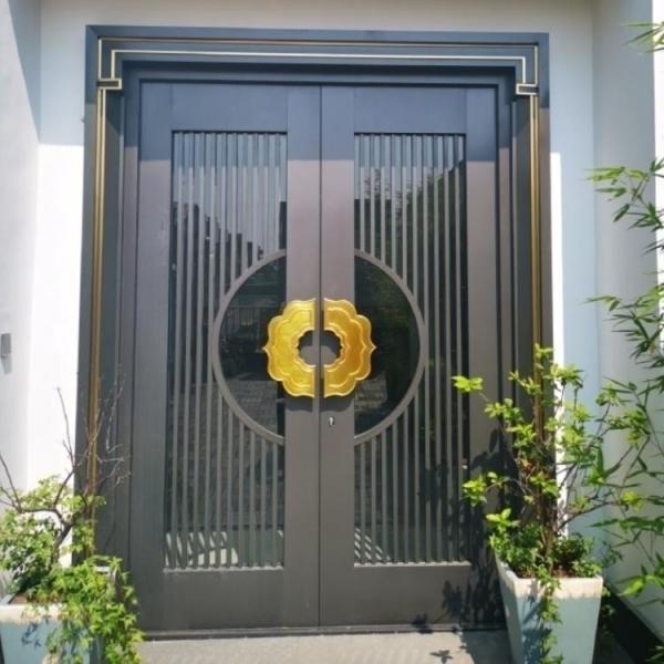 Galvanized Steel Decorative Metal Front Doors With Gold Handles