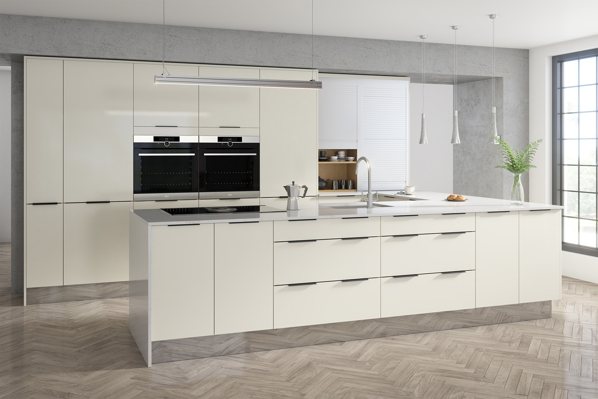 Chinese Modern Kitchen Cabinet Set with Fine Workmanship and Flat Edge Countertop Edging