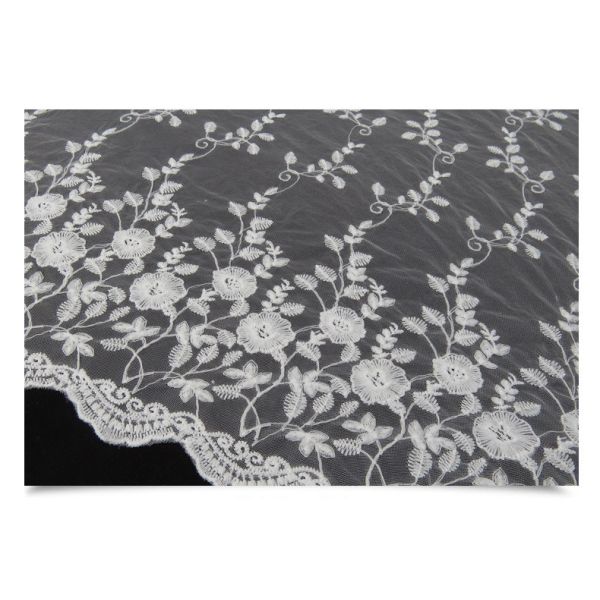 Ivory Mesh Based Embroidery Lace Fabric for Wedding Bridal Dress