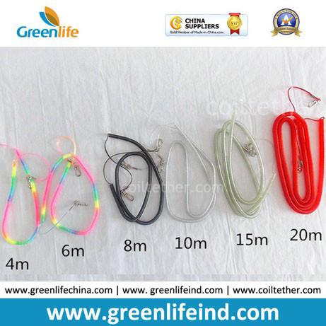 Short Spring Steel Fishing Coiled Pole Leash Plastic Anti-drop Tether w/Heavy Duty Snap Hooks