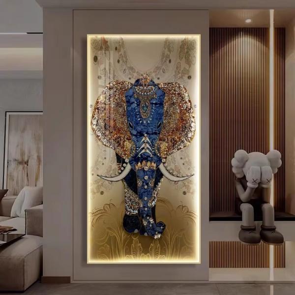 High End Led Wall Decorative Glass Wall Art Animal Artwork Crystal Porcelain Painting