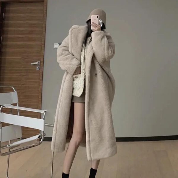 OEM Winter Wool Fur Coats Long Genuine Anti UV Luxury Teddy Coat