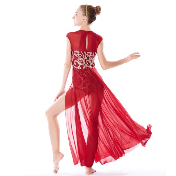 MiDee Best Sell Lyrical Dance Costumes Dresses Floral Sequins Leotard Cap Sleeves Leg Opening