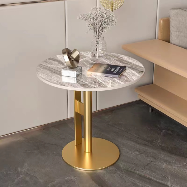 Stainless Steel Bracket Hotel Bedroom Furniture Simple Rock Plate Table Facet Shaped