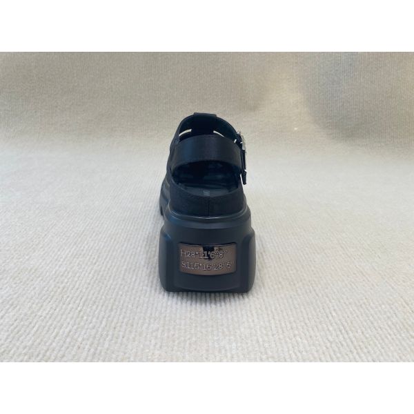 Genuine Leather Womens Black Platform Sandals Heightening