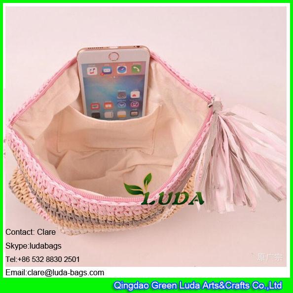 LDZS-011 striped color clutch bag hand crocheting lady macrame paper straw clutch bag