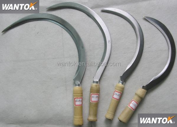 45cm Uncoated Steel Blade Sickle for Garden Agriculture Harvesting Wooden Handle