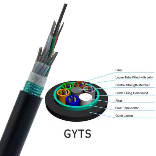 Câble à fibre optique monomode extérieur blindé GYTS GYTA, tube lâche, conduit, 4 6 8 12 24 48 96 fibres