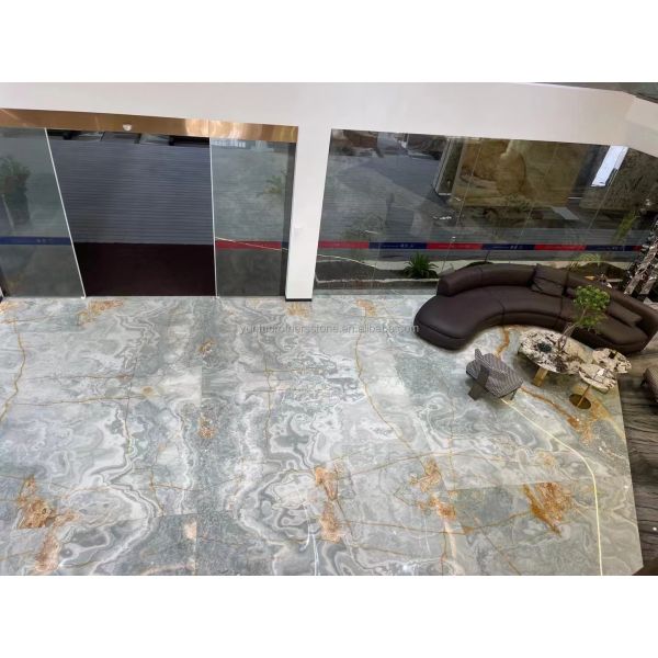 Gold and Blue Onyx Marble Stone for Hotel Floor Luxury Natural Stone Jade Slab Design