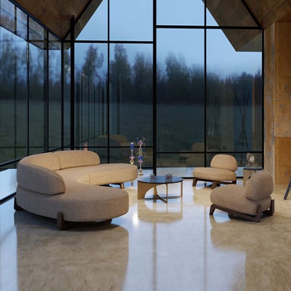 MOYI Living Room Furniture Sofa Set Hotel Combination Luxury Curve Teddy Sofa Velvet 4 Seater Sofa Set