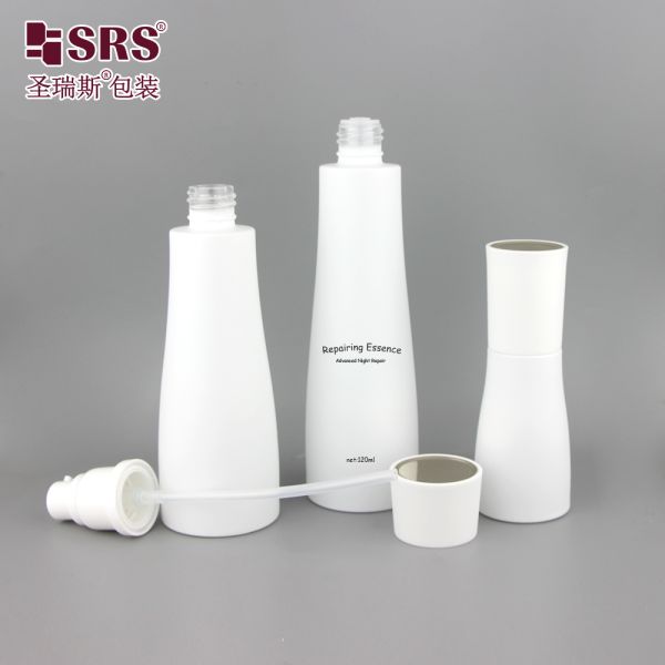 GL023 30ml 100ml 120ml Unique Shape Waist Painted Frosted Matte Finished Bottle With Lotion Pump Toner Plug Packaging