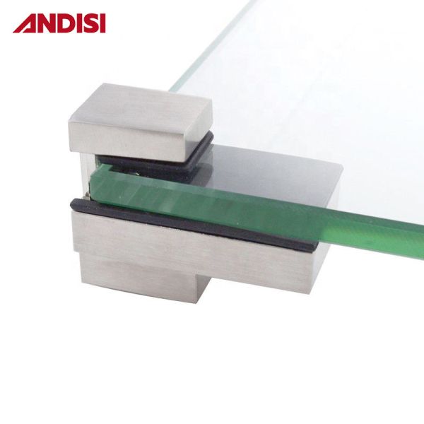 OEM Zinc alloy steel Adjustable height 0-22mm Wall Mount angle glass to glass shelf bracket glass clamp
