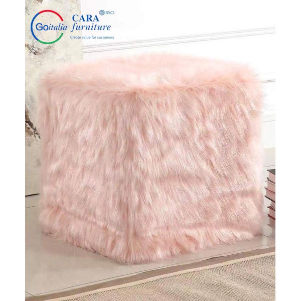 BB2006 Hot Sale Bedside Furniture Hairy Black White Square Sitting Ottoman Stool