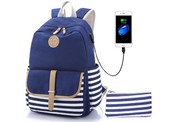 Teens Girls USB Charger Lightweight School Backpack Canvas Polyester Lining