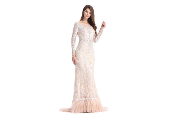 Long Sleeve Lace Embroidery Wedding Bridesmaid Dresses O - Neck Rockabilly Vintage Style